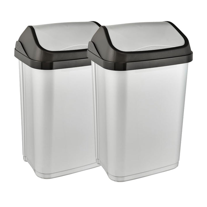 keeeper swantje 2x Mülleimer mit Schwingdeckel, 25 l, 33,5 x 25,5 x 53,5 cm, Light Silver Hell-Silbe