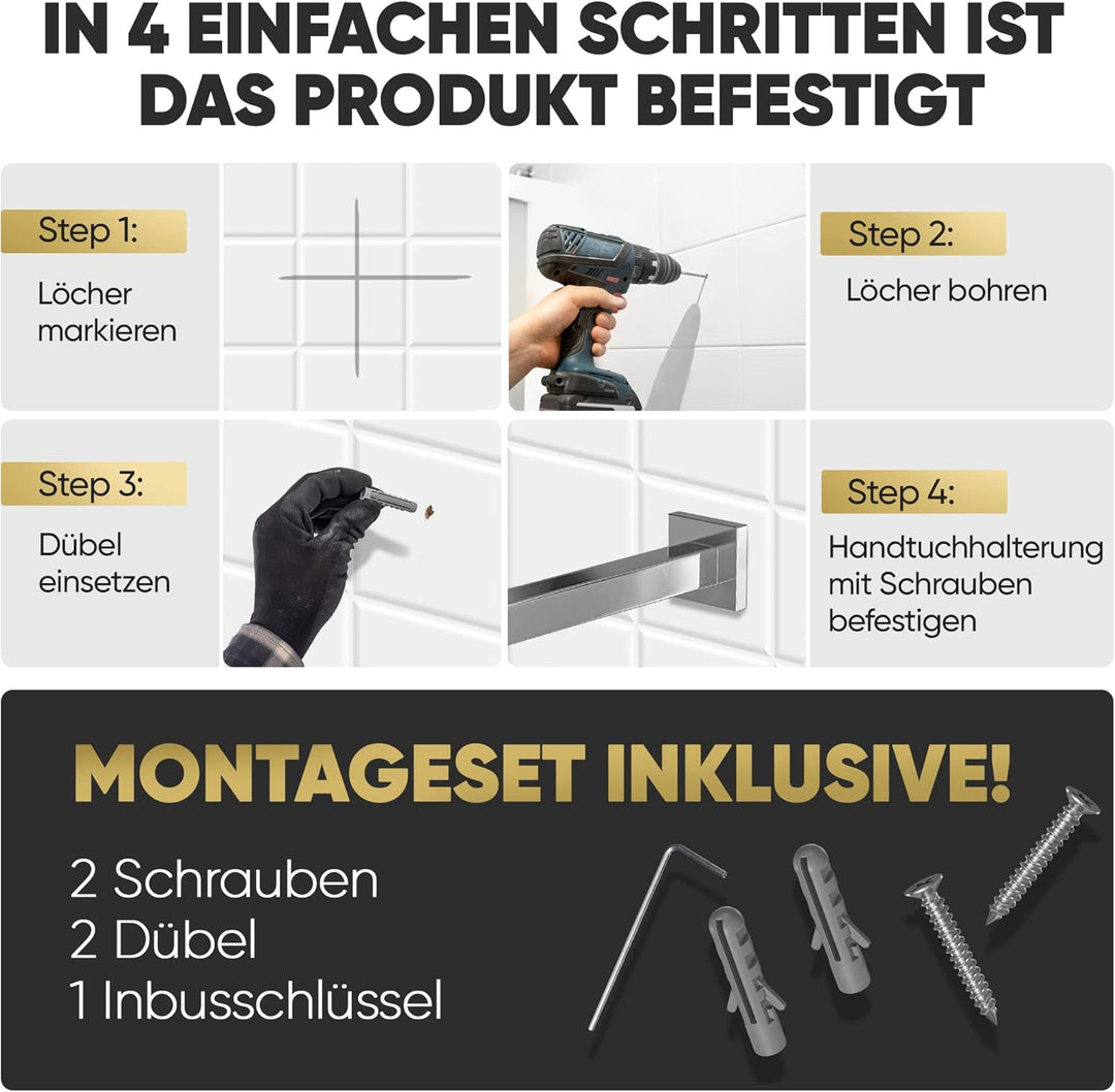 Premium Handtuchhalter aus Edelstahl – Rostfrei, stabil & hochwertig in Chrom – Die Elegante Handtuc