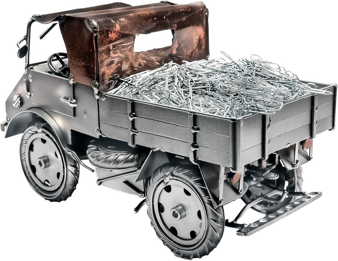 Boystoys.de STEEMO Metallkunst Deko Fertigmodell: Unimog - Bürodeko, Stahl, Grau, 24x11x14 cm - Echt