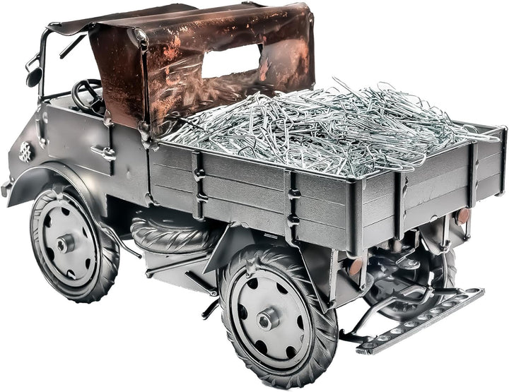 Boystoys.de STEEMO Metallkunst Deko Fertigmodell: Unimog - Bürodeko, Stahl, Grau, 24x11x14 cm - Echt