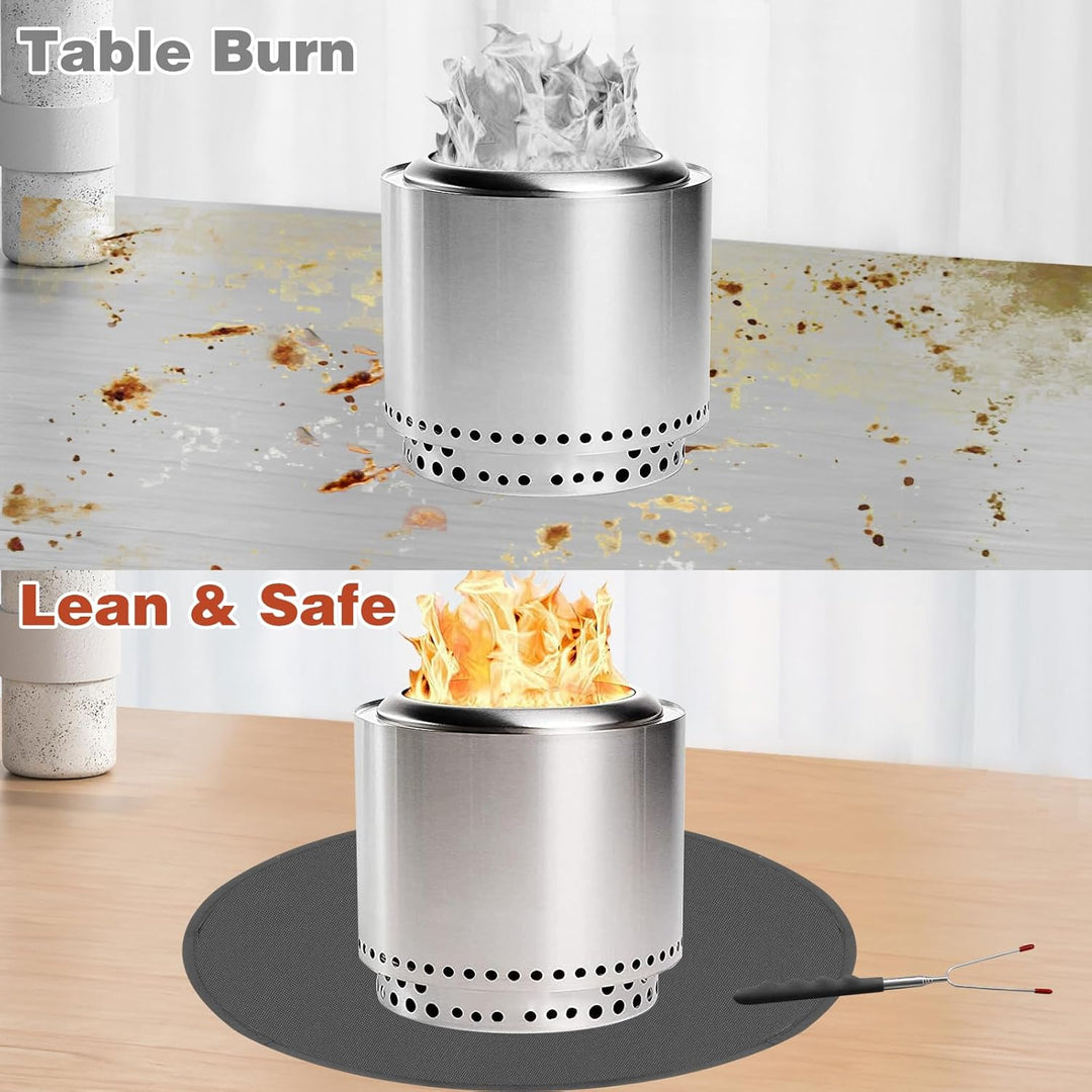 Tabletop Fire Pit Feuerstellenmatte mit einziehbarer Grillgabel, feuerfeste Tisch-Feuerstellenmatte