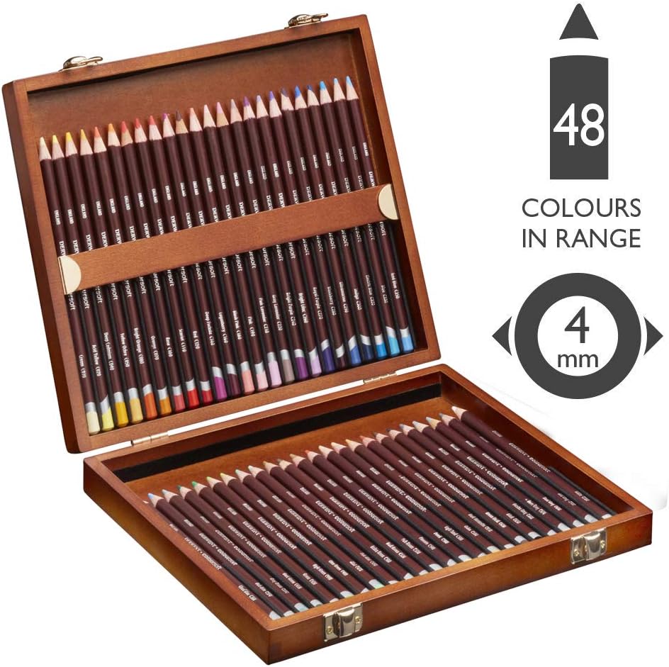 Derwent Coloursoft Buntstifte, Zeichnen & Schreiben, 48er-Set in einer Geschenk-Box aus Holz, Ideal