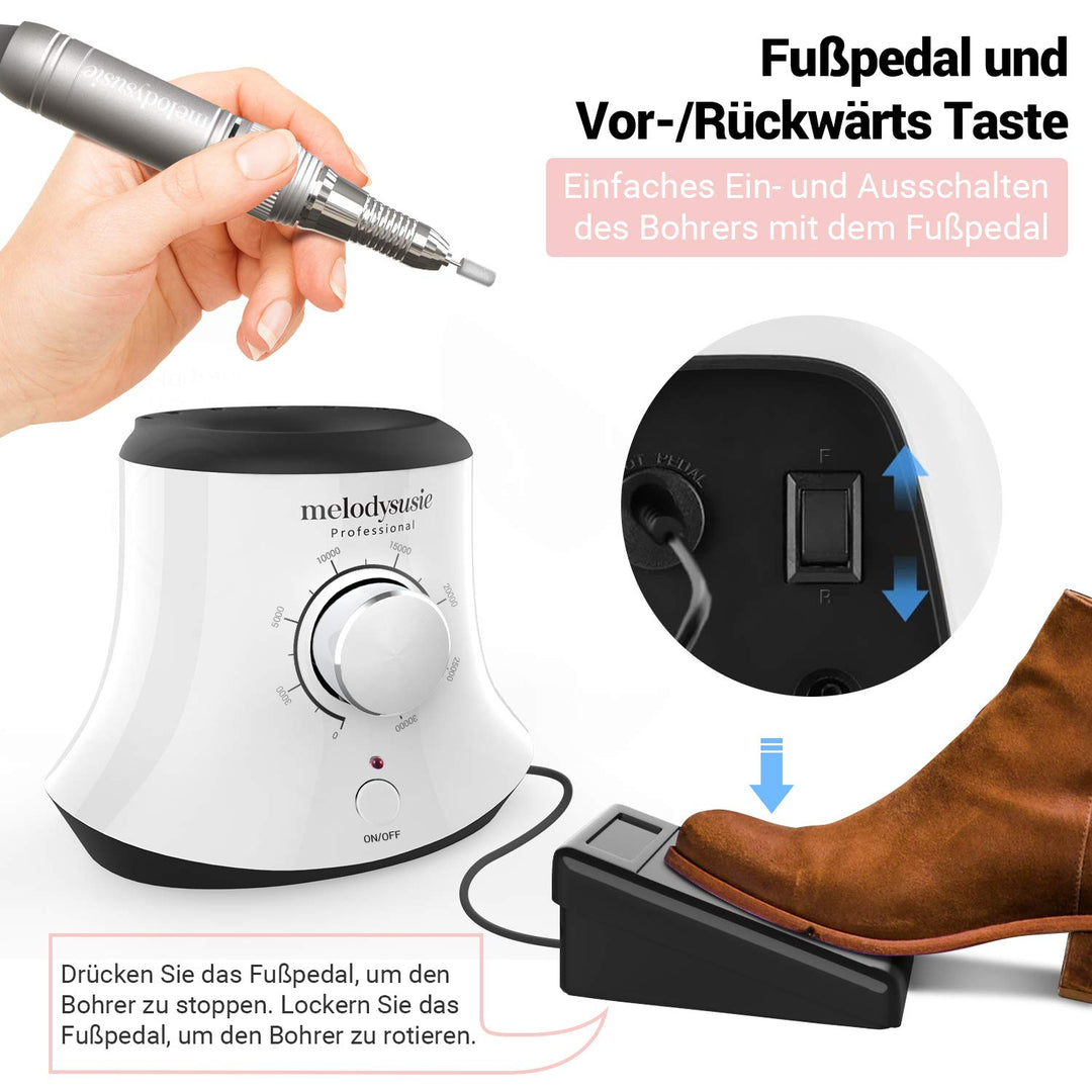 MelodySusie Nagelfräser 30000 U/min Professionelle Elektrische Nagelfeile Maniküre Pediküre Set Geln