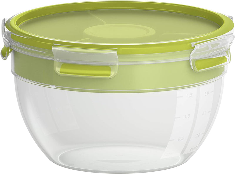 EMSA CLIP&GO FOOD Runde Salatbox 2,6 L + 2 Fächer Grün hermetischer Aufbewahrungstransport N1071300
