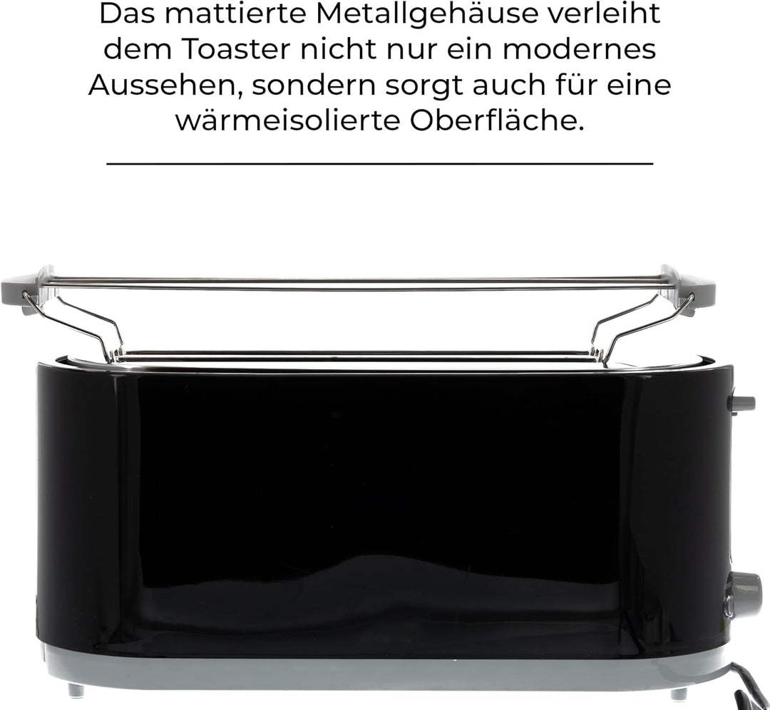 Posten Anker Toaster schwarz | 4 Scheiben | 1400 Watt | breite Schlitze | 7 Bräunungsstufen | Doppel