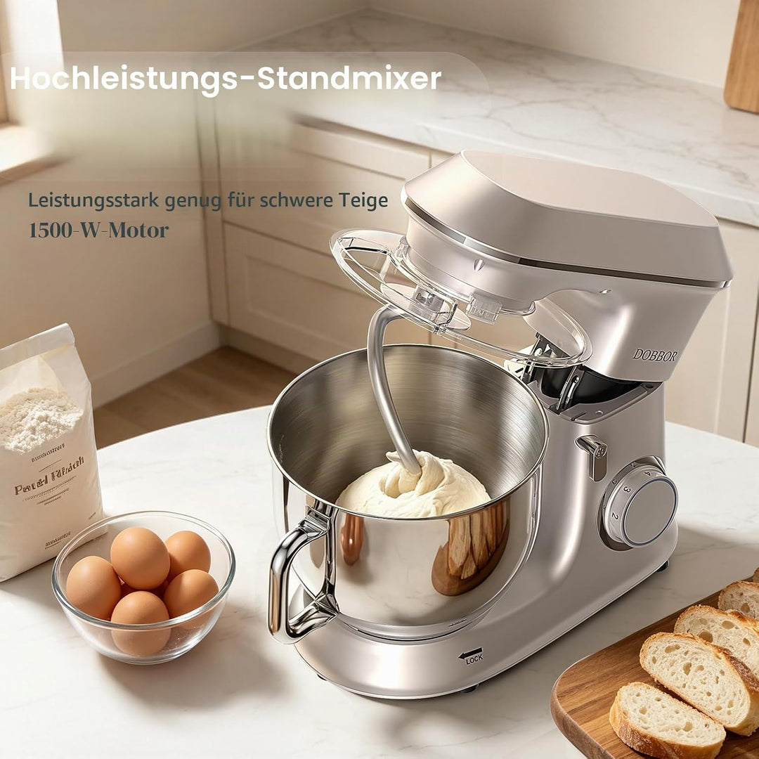 9.5L Küchenmaschine Knetmaschine 1500W, DOBBOR Rührmaschine mit Rührbesen, Knethaken, Schlagbesen, S