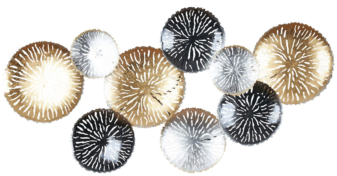 3D Wandbild 115x56cm Ringe Kreise Metall Gold Schwarz Silber Deko Teller Wanddeko Design Wandkunst M