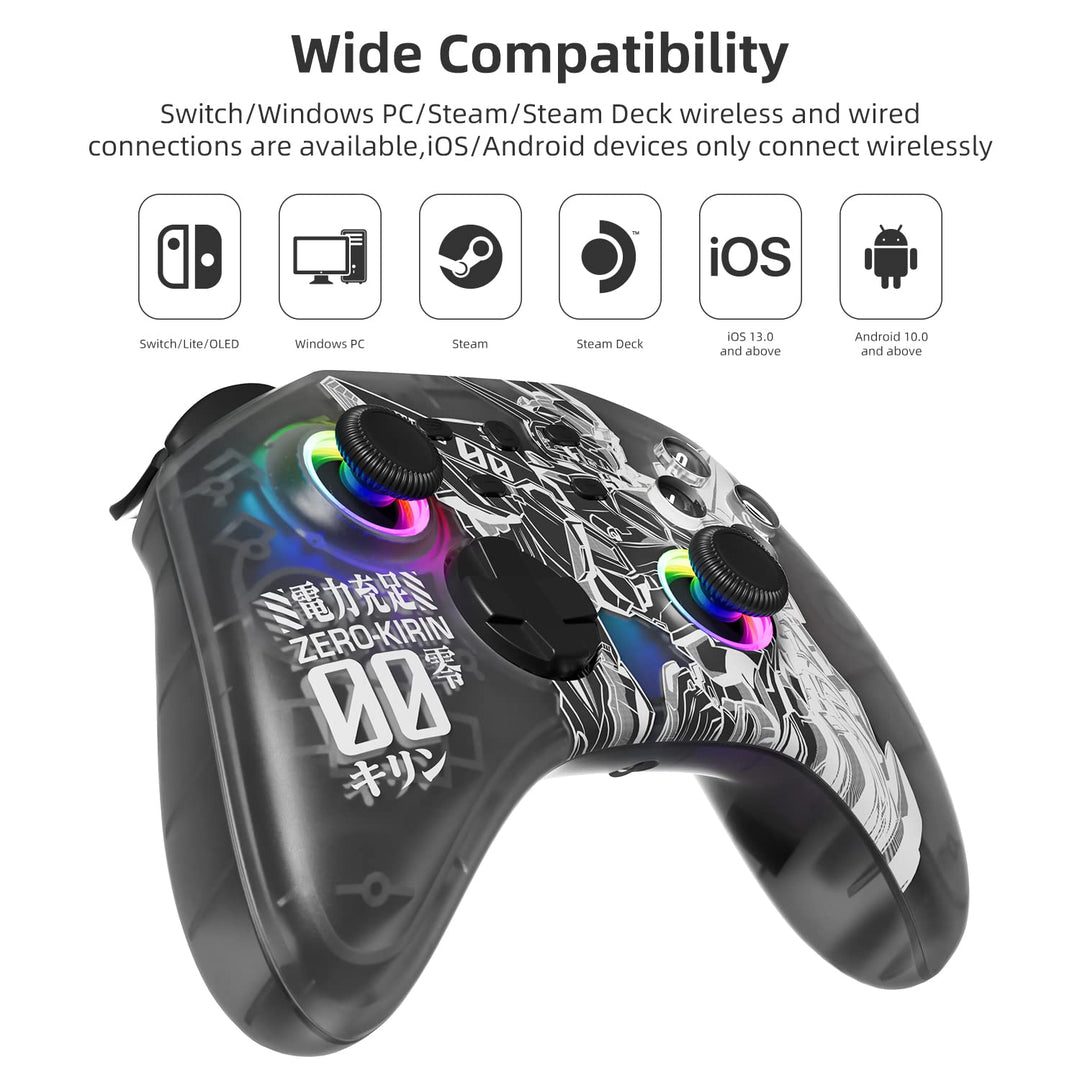 Mytrix Wireless Controller für Nintendo Switch mit RGB Optik Joystick, Mecha-Muster Pro Controller f