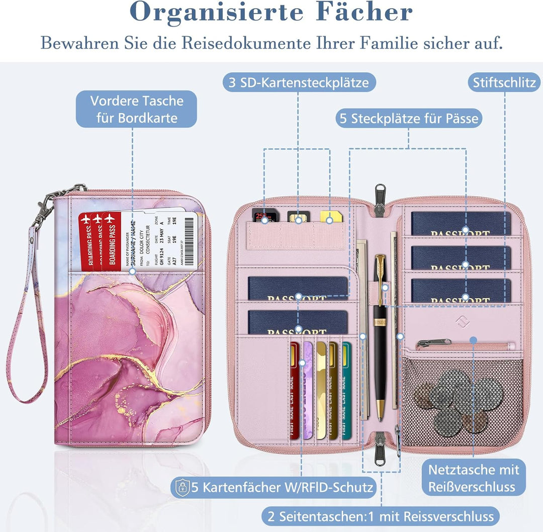FINTIE Reisepass Tasche Familie Reiseorganizer, Wasserdicht Reisepasshülle Ausweistasche Dokumentee
