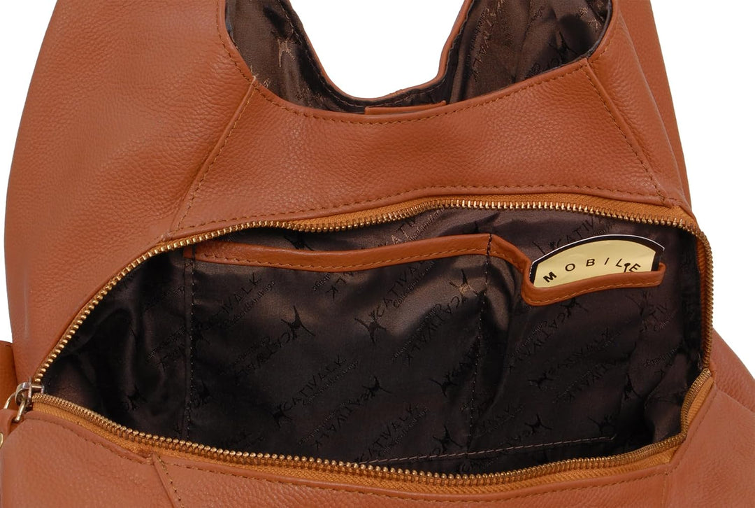 Catwalk Collection Handbags - Leder - Umhängetasche/Schultertasche - ALEX Hellbraun, Hellbraun