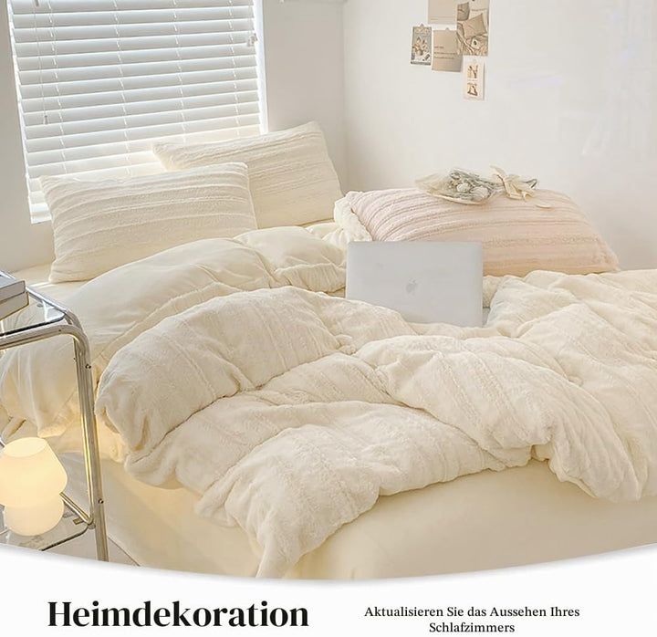 AShanlan Plüsch Bettwäsche 135x200 4teilig Winter Warme Flauschig Cashmere Touch Bettbezug Teddy Fle