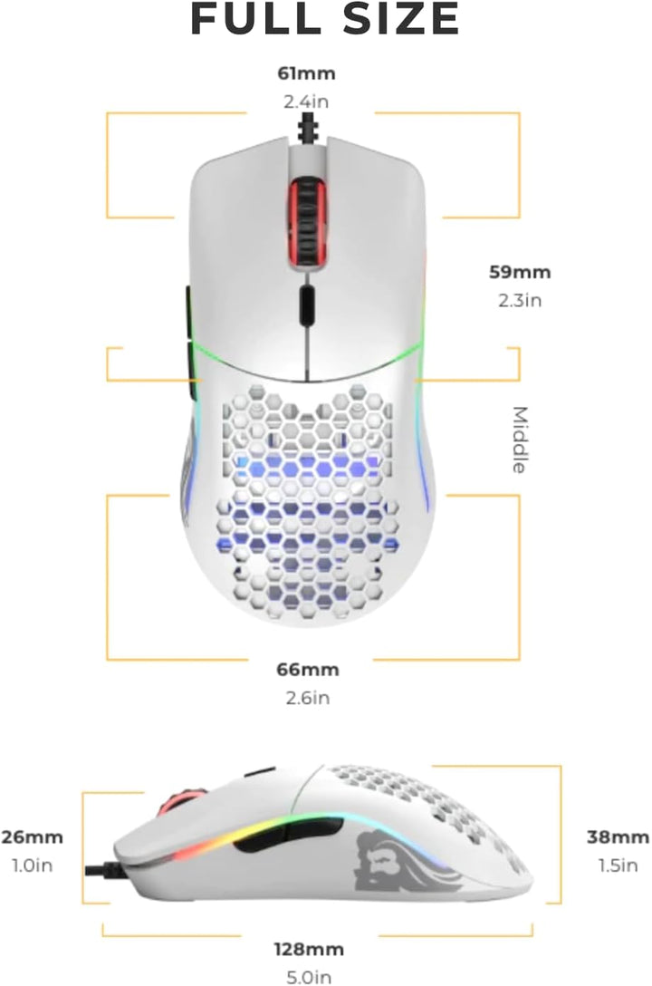 Glorious Gaming Model O Mouse da Gaming Wired, superleggero 67 g, Design a Nido d'ape, RGB, sensore