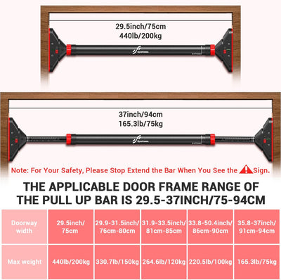 Sportneer Klimmzugstange Türrahmen, Pull Up Bar Tragkraft bis 200 Kg, Reckstange Türrahmen Ohne Schr