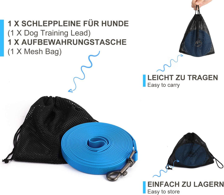 Toozey Schleppleine für Hunde, 5m / 10m / 15m / 20m Schleppleine mit Handschlaufe und Netztasche, Wa