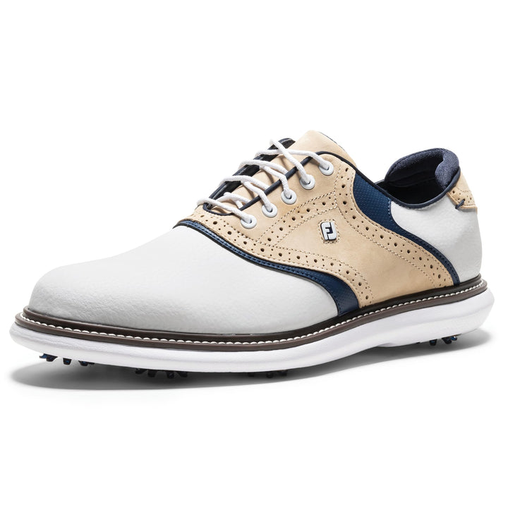 FootJoy Herren Traditions Shield-spitzeGolfschuh 44 EU Weiss Khaki Peacoat, 44 EU Weiss Khaki Peacoa