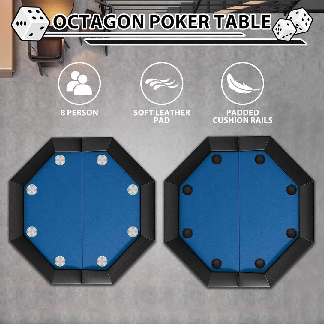 Garvee Professioneller Poker Tisch für 8 Spieler – Klappbarer Oktagon Spieltisch mit Edelstahl-Geträ