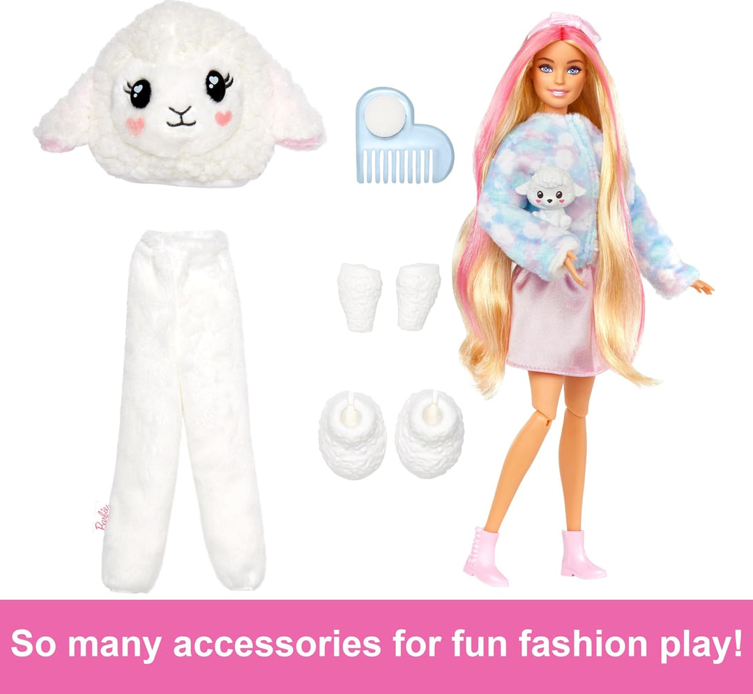 Barbie Cutie Reveal - Plüschlamm mit beweglicher Puppe, 10 Überraschungen inklusive Moden und Access