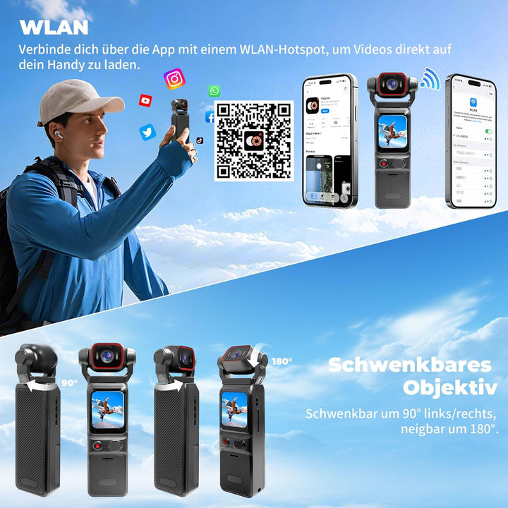 4K Körperkamera Bodycam, WiFi Vlog Kamera, Touchscreen Action Cam mit Langer Akkulaufzeit, Verwacklu