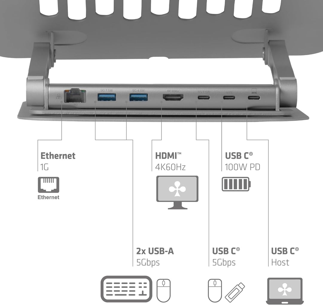 Club3D CSV-2554 Verstellbarer Aluminium-Laptop-Ständer mit USB-C® Hub, CSV-2554