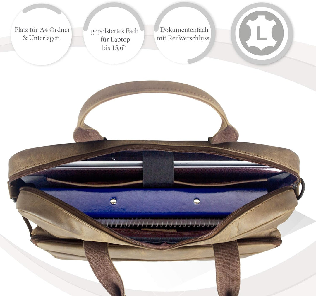 Sunsa Herren Leder 15 Zoll Laptop Tasche. Hell braune Business Aktentasche. Grosse Handtasche. Vinta