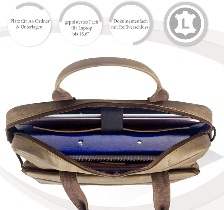 Sunsa Herren Leder 15 Zoll Laptop Tasche. Hell braune Business Aktentasche. Grosse Handtasche. Vinta