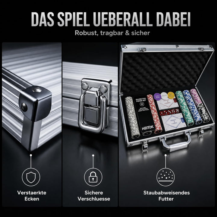 Poker-Chip-Set mit Nennwerten, 300 Stück, 11,5 g, professionelle nummerierte Chips mit Aluminiumkoff