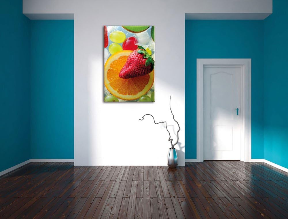 Orange mit Erdbeere, Format: 100x70 auf Leinwand, XXL riesige Bilder fertig gerahmt mit Keilrahmen,