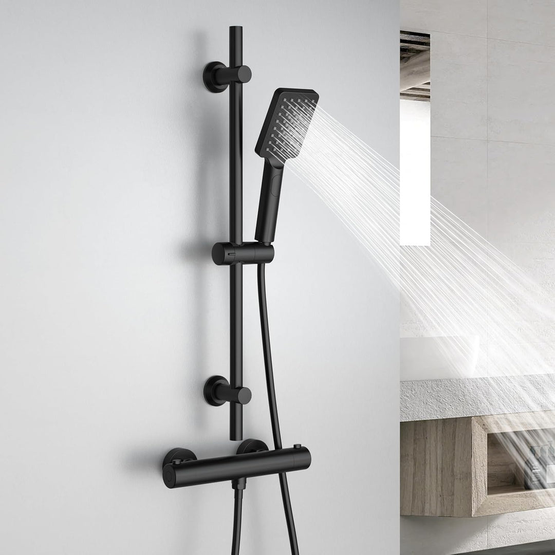 Görbach Duschset Duschbrause mit Schlauch und Halterung, Edelstahl Wassersparend Duschstange 70cm mi