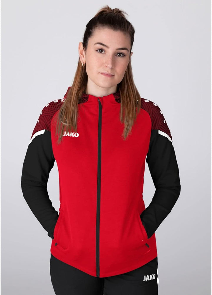 JAKO Damen Kapuzenjacke Performance, Royal/Weiss/Marine,6897, Rot/Schwarz