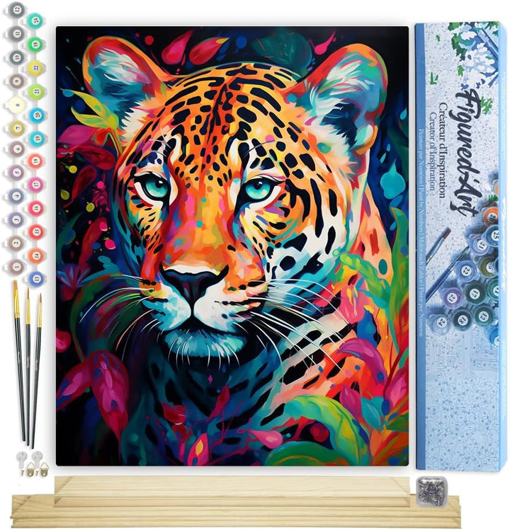 Figured'Art Malen Nach Zahlen Erwachsene Mit Rahmen Leopard Farbenfroh Abstrakt - Paint by Numbers B
