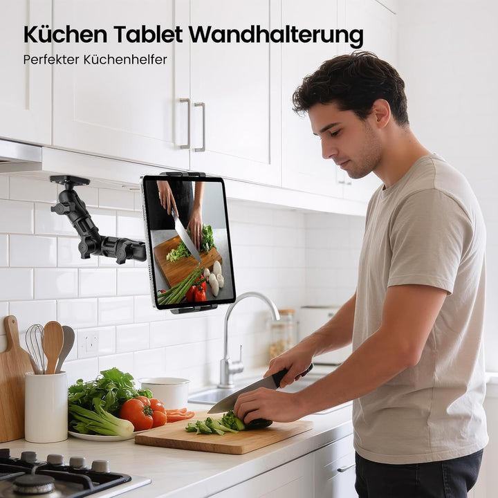 OHLPRO Tablet Halterung Auto, Tablethalterungen LKW 360° Drehung Verstellbarer Verbund Arm Bohrbasis