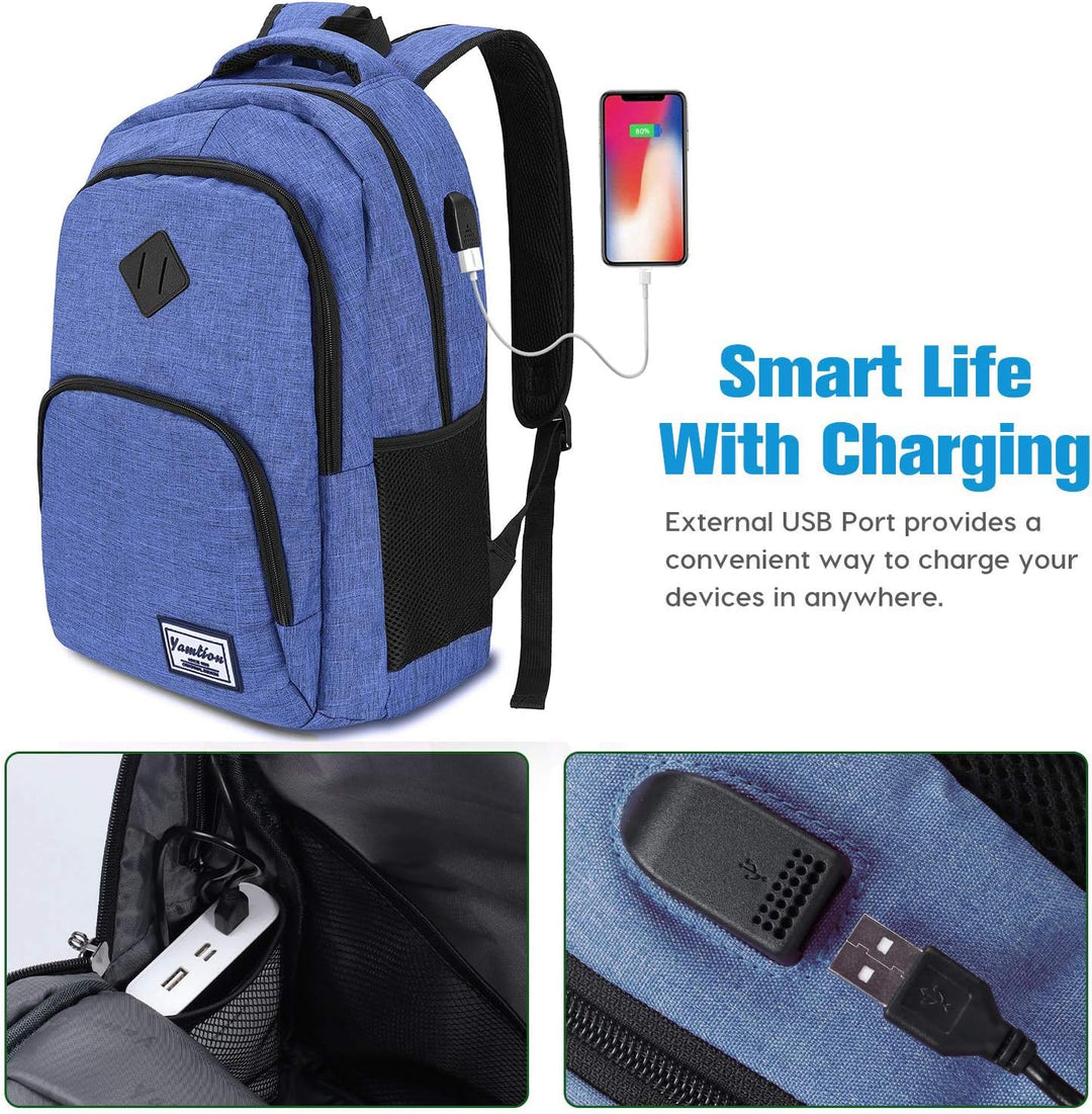 YAMTION Rucksack Herren Rucksack Schule mit USB Ladeanschluss, 15,6 Zoll Laptopfach Schulrucksack Ju