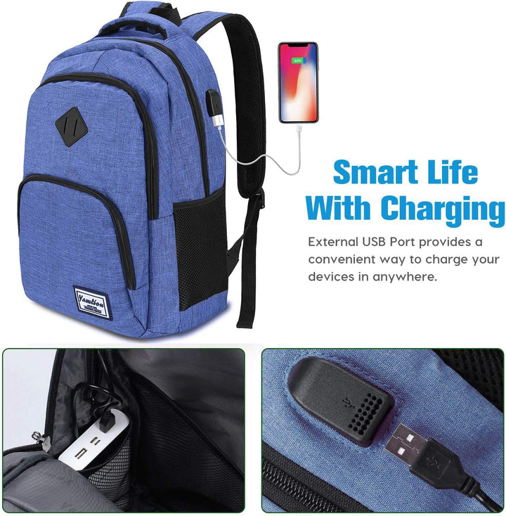 YAMTION Rucksack Herren Rucksack Schule mit USB Ladeanschluss, 15,6 Zoll Laptopfach Schulrucksack Ju