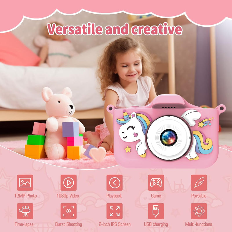 MYSTILUCK Kinderkamera, 1080P HD Digitalkamera für Kinder mit 2,0"-Bildschirm & 32GB-Karte, Fotoappa