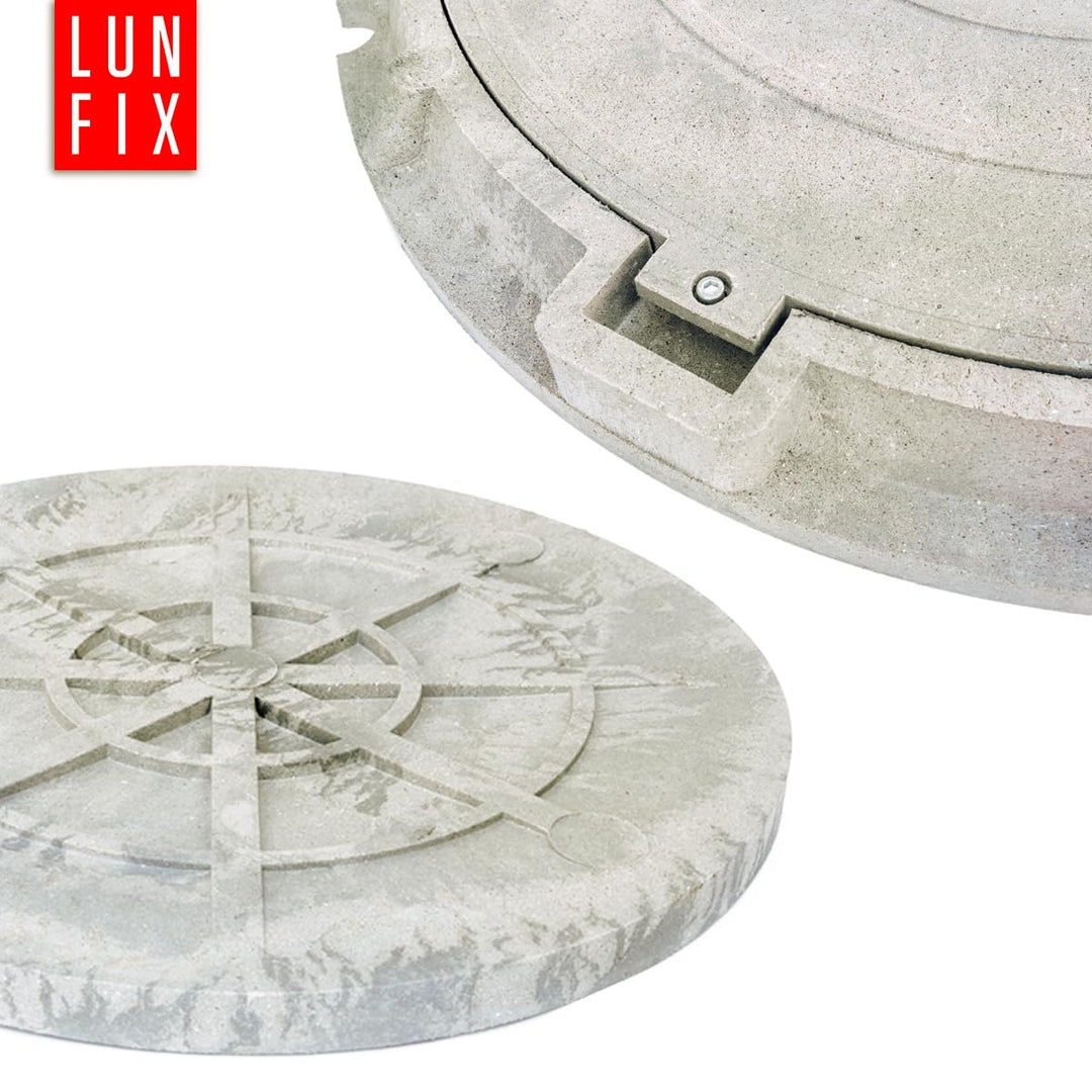 Lun Fix Schachtabdeckung mit Flanschrahmen DN 600 mm A15, HELLGRAU Schachtdeckel mit Manipulationssc