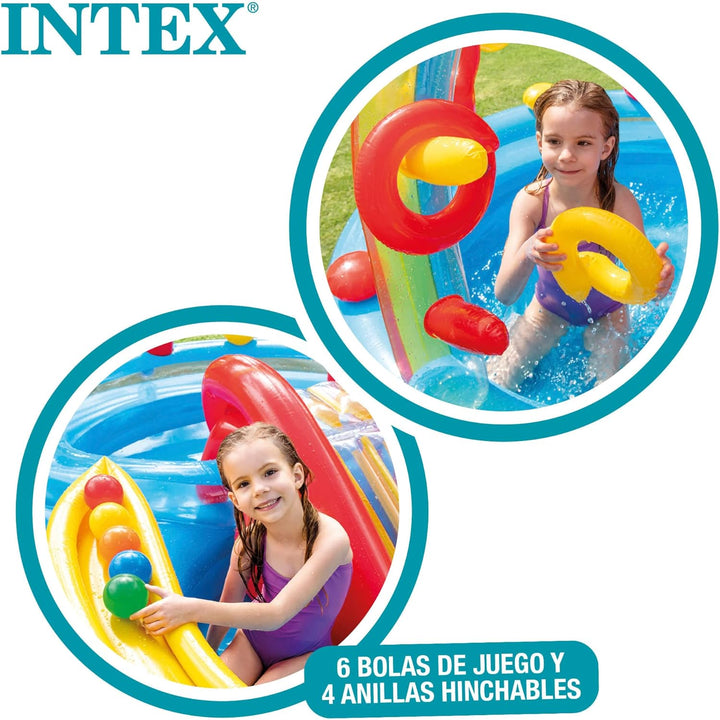 Intex Rainbow Ring Play Center - Kinder Aufstellpool - Planschbecken - 297 x 193 x 135 cm - Für 3+ J