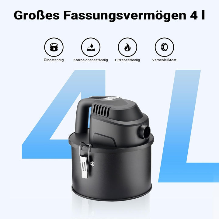 Wiltec Aschesauger 600 W, tragbarer Aschestaubsauger 4 l Fassungsvermögen, Staubsauger für Asche mit