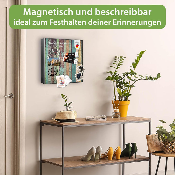 banjado® Grosser Schlüsselkasten Glas/Schlüsselbox 30cm x 30cm mit 50 Haken - Motiv Bunte Bretterwan