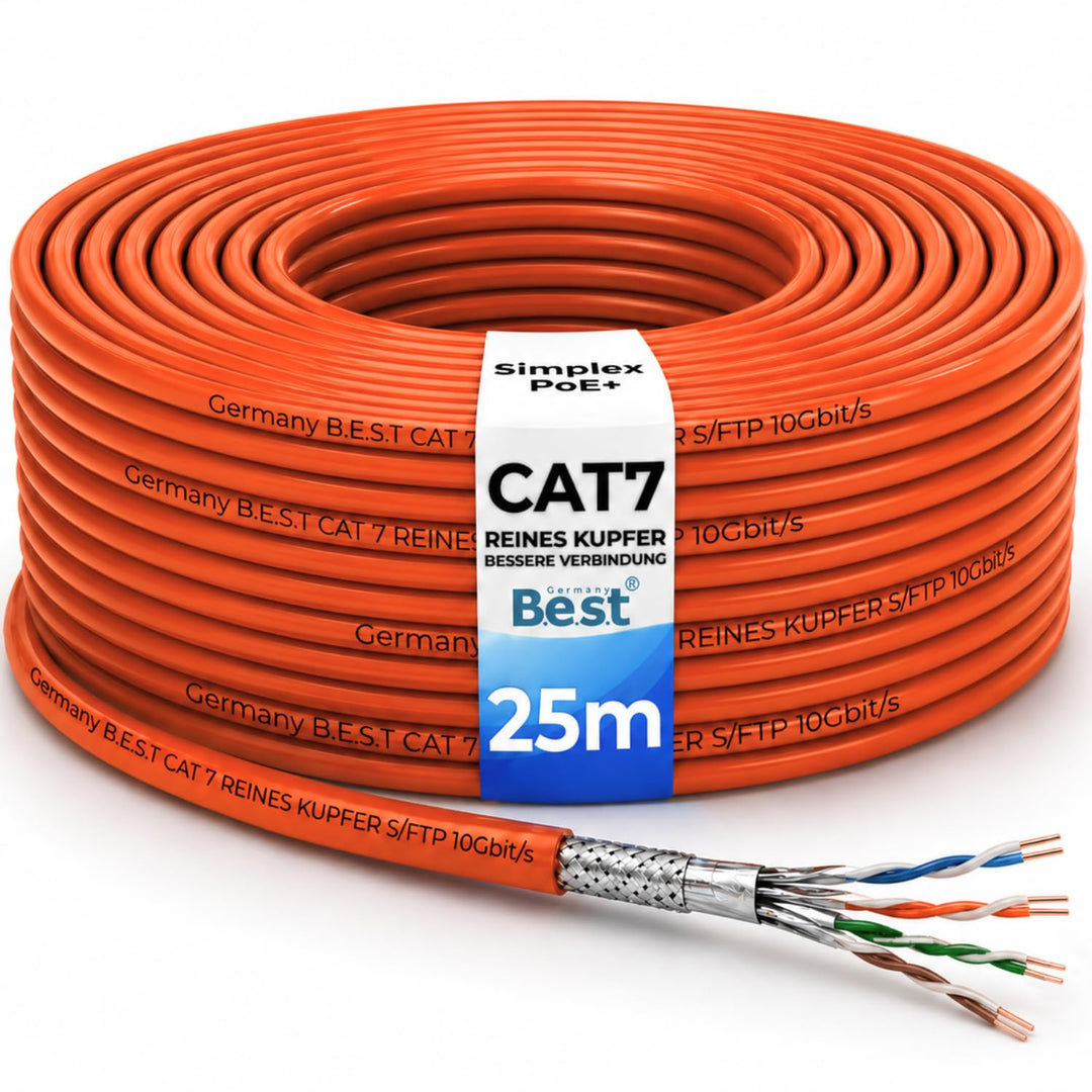 Germany B.e.s.t CAT 7 25M Simplex Netzwerkkabel Verlegekabel Kupfer LAN Kabel Ethernetkabel S/FTP 10