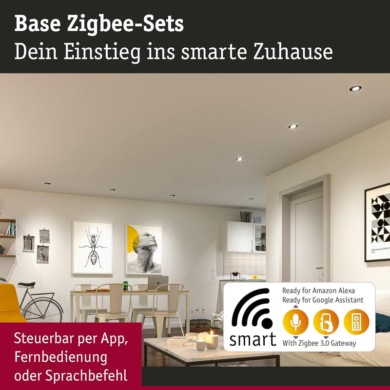 Paulmann 92465 LED Einbauleuchte Base Smart Home Zigbee Basisset schwenkbar rund 230V 3x4,9W 3x430lm