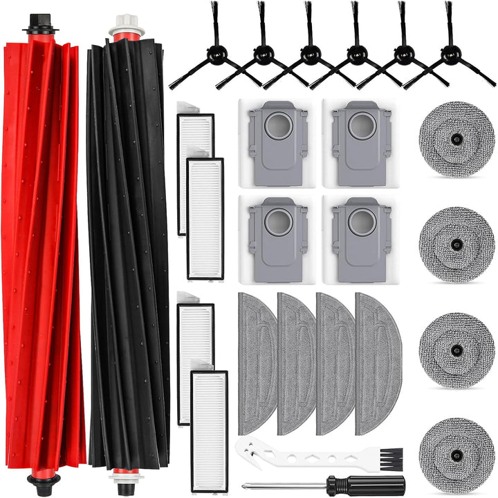 26 Stück Zubehör für Roborock S8 MaxV Ultra Saugroboter, 2 Hauptbürste 4 Staubbeutel 4 Wischtücher 4