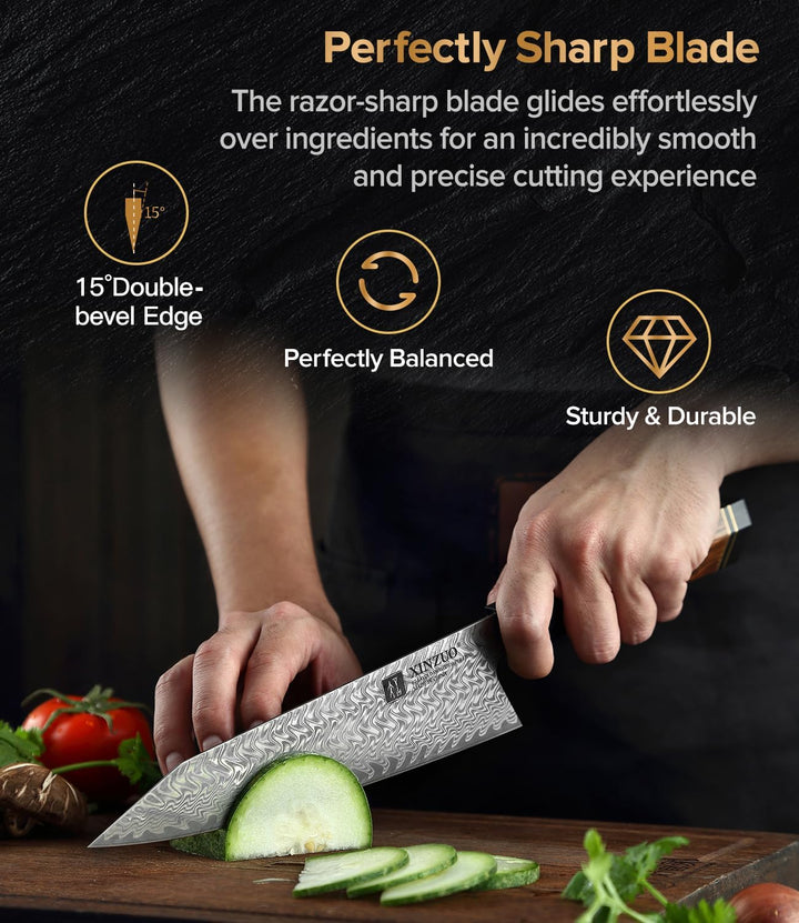 XINZUO Damaststahl 21.5cm Kochmesser, handgeschmiedetes Kiritsuke Chefmesser Profi Küchenmesser-Wüst