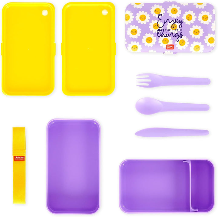 Legami - Lunchbox mit 3 Besteckn, Daisy, Lunchbox, Fassungsvermögen 1200 ml, auslaufsicher, mikrowel