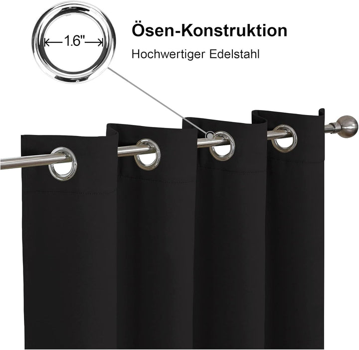CUCRAF Verdunklungsvorhang Schwarz für Schlafzimmer, Kinderzimmer Gardinen Verdunkelung Thermovorhan