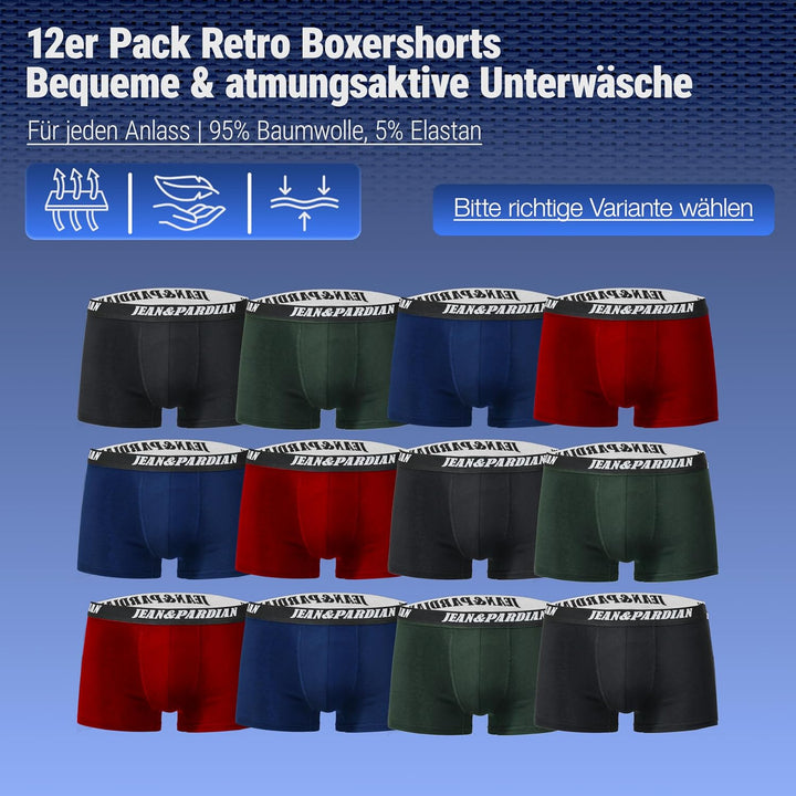 Jean&Pardian Uomo Retro Boxershorts 8er Pack Bequeme & atmungsaktive Unterwäsche für Herren aus 95%