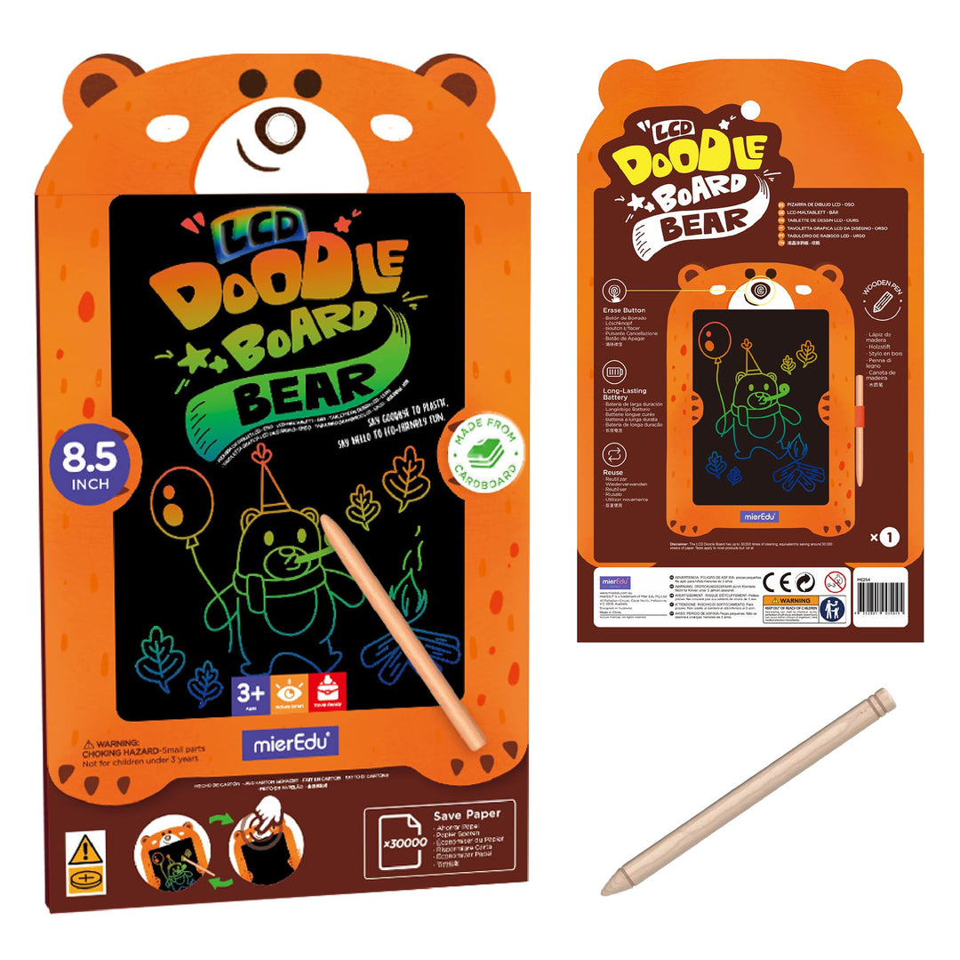 mierEdu LCD Schreibtafel Kinder Bär 8.5 Zoll – Magische Maltafel mit Stift, Zaubertafel für Mädchen