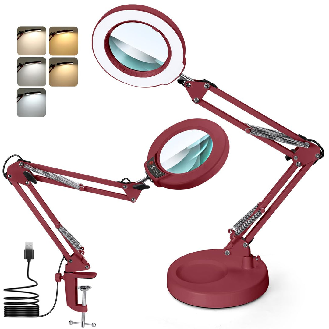 10X Lupe mit Licht und Ständer, Echter Glaslinse 2-in-1 Lupenlampe und Klemme, LED Beleuchtete Lupe