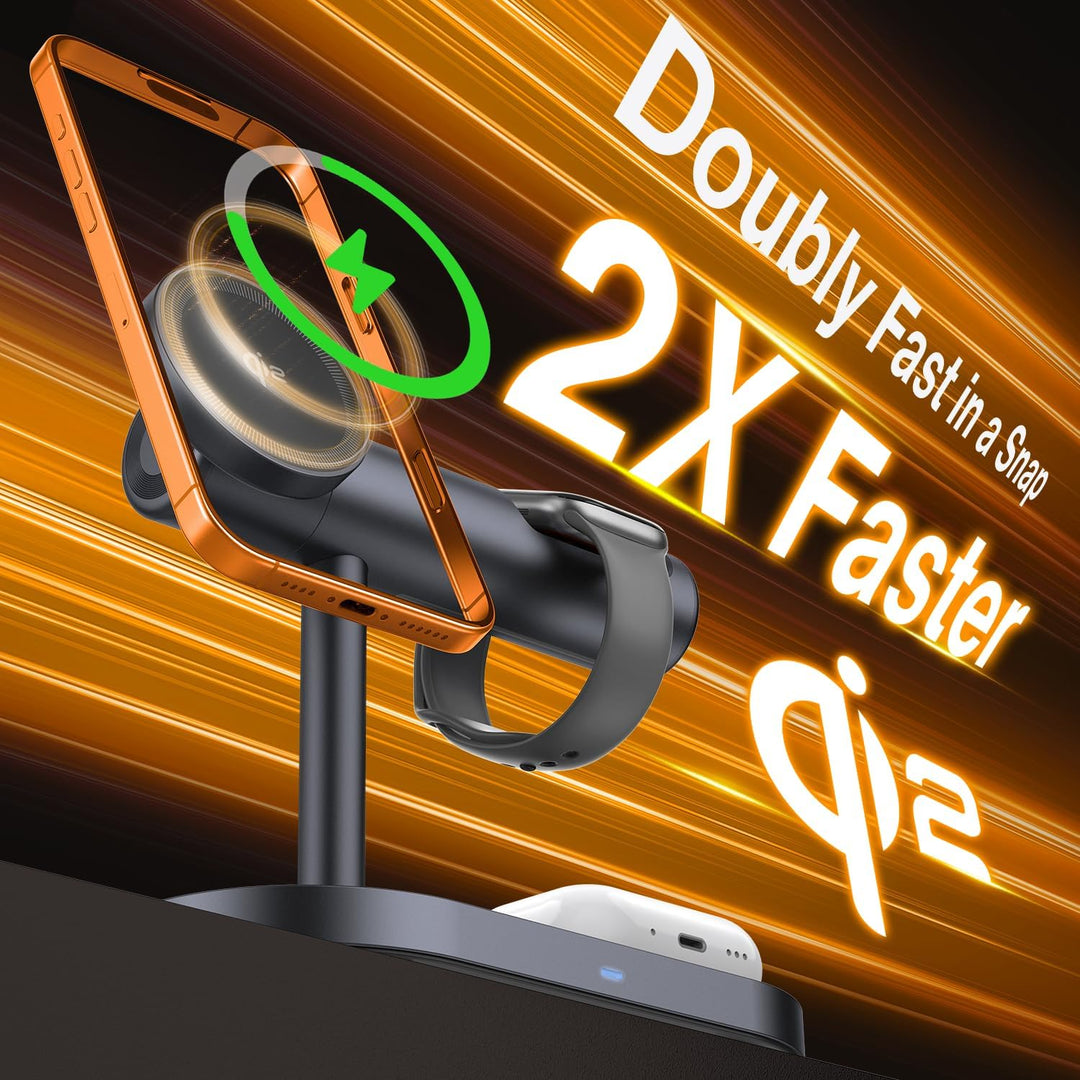 iVANKY Qi2-zertifizierte 4 in 1 Ladestation Stand mit Nachtlamp, Induktive Kabellose Ladegerät für M