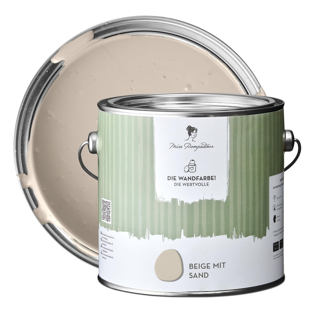 MissPompadour edelmatte Wandfarbe Beige mit Sand 2,5L - sehr hohe Deckkraft - geruchsneutrale, sprit