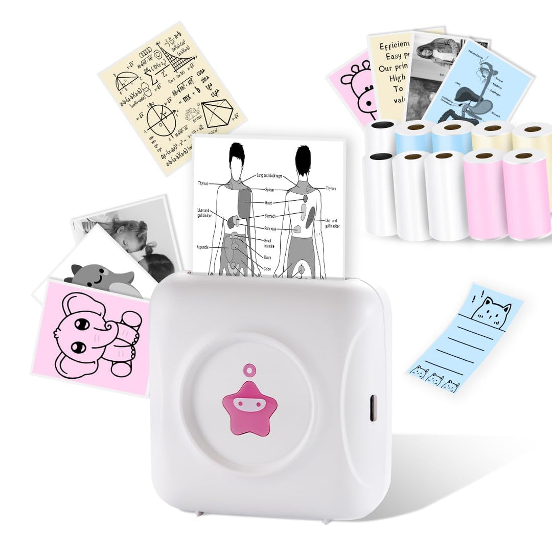 vretti Mini Drucker TP2-Y Thermodrucker, Aufkleberdrucker kompatibel mit Android & iOS, Mini Fotodru